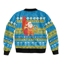 Tuvalu Christmas Sleeve Zip Bomber Jacket Cute Santa Manuia te Kilisimasi - Polynesian Pride