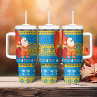 Tuvalu Christmas Tumbler With Handle Cute Santa Manuia te Kilisimasi - Polynesian Pride