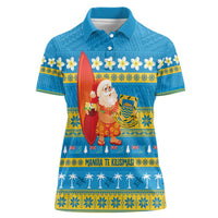 Tuvalu Christmas Women Polo Shirt Cute Santa Manuia te Kilisimasi - Polynesian Pride