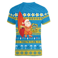 Tuvalu Christmas Women V-Neck T-Shirt Cute Santa Manuia te Kilisimasi - Polynesian Pride