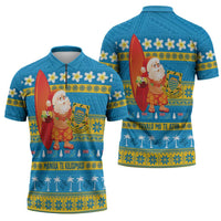 Tuvalu Christmas Zipper Polo Shirt Cute Santa Manuia te Kilisimasi - Polynesian Pride