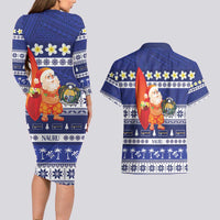 Nauru Christmas Couples Matching Long Sleeve Bodycon Dress and Hawaiian Shirt Cute Santa Coat Of Arms Merry Xmas - Polynesian Pride