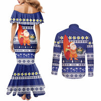 Nauru Christmas Couples Matching Mermaid Dress and Long Sleeve Button Shirt Cute Santa Coat Of Arms Merry Xmas - Polynesian Pride