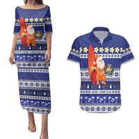 Nauru Christmas Couples Matching Puletasi and Hawaiian Shirt Cute Santa Coat Of Arms Merry Xmas - Polynesian Pride