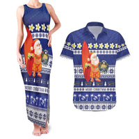 Nauru Christmas Couples Matching Tank Maxi Dress and Hawaiian Shirt Cute Santa Coat Of Arms Merry Xmas - Polynesian Pride
