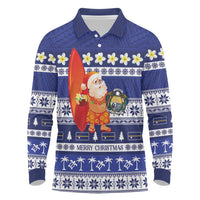 Nauru Christmas Long Sleeve Polo Shirt Cute Santa Coat Of Arms Merry Xmas - Polynesian Pride
