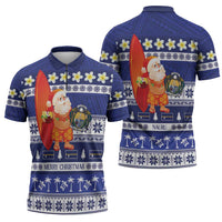 Nauru Christmas Zipper Polo Shirt Cute Santa Coat Of Arms Merry Xmas - Polynesian Pride