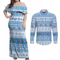 FSM Christmas Couples Matching Off Shoulder Maxi Dress and Long Sleeve Button Shirt Merry Xmas Federated States of Micronesia - Polynesian Pride