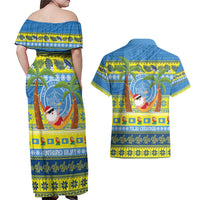 Palau Christmas Couples Matching Off Shoulder Maxi Dress and Hawaiian Shirt Chilling Santa Ungil Kurismas - Polynesian Pride