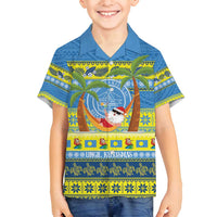 Palau Christmas Family Matching Off Shoulder Short Dress and Hawaiian Shirt Chilling Santa Ungil Kurismas - Polynesian Pride