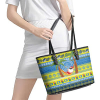 Palau Christmas Leather Tote Bag Chilling Santa Ungil Kurismas - Polynesian Pride
