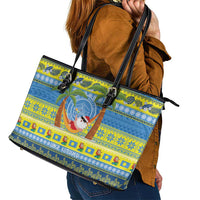 Palau Christmas Leather Tote Bag Chilling Santa Ungil Kurismas - Polynesian Pride