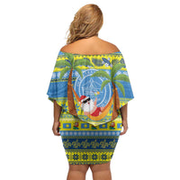 Palau Christmas Off Shoulder Short Dress Chilling Santa Ungil Kurismas - Polynesian Pride