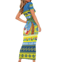 Palau Christmas Short Sleeve Bodycon Dress Chilling Santa Ungil Kurismas - Polynesian Pride