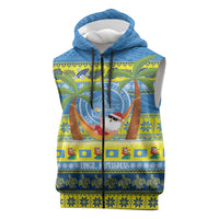 Palau Christmas Sleeveless Zip Hoodie Chilling Santa Ungil Kurismas LT14 Yellow - Polynesian Pride