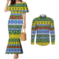 Solomon Islands Christmas Couples Matching Mermaid Dress and Long Sleeve Button Shirt The Solomons Melanesian Meri Krismas - Polynesian Pride