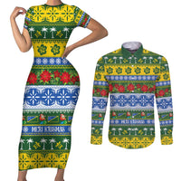 Solomon Islands Christmas Couples Matching Short Sleeve Bodycon Dress and Long Sleeve Button Shirt The Solomons Melanesian Meri Krismas - Polynesian Pride