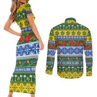 Solomon Islands Christmas Couples Matching Short Sleeve Bodycon Dress and Long Sleeve Button Shirt The Solomons Melanesian Meri Krismas - Polynesian Pride