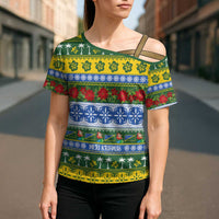 Solomon Islands Christmas Cross Shoulder Shirt The Solomons Melanesian Meri Krismas - Polynesian Pride