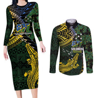 Solomon Islands Couples Matching Long Sleeve Bodycon Dress and Long Sleeve Button Shirt 677 Proud Crocodile Melanesian Pattern - Polynesian Pride