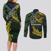 Solomon Islands Couples Matching Long Sleeve Bodycon Dress and Long Sleeve Button Shirt 677 Proud Crocodile Melanesian Pattern - Polynesian Pride