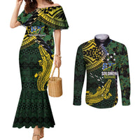 Solomon Islands Couples Matching Mermaid Dress and Long Sleeve Button Shirt 677 Proud Crocodile Melanesian Pattern - Polynesian Pride
