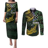 Solomon Islands Couples Matching Puletasi and Long Sleeve Button Shirt 677 Proud Crocodile Melanesian Pattern - Polynesian Pride