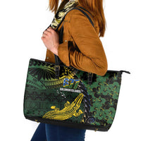 Solomon Islands Leather Tote Bag 677 Proud Crocodile Melanesian Pattern LT14 Black - Polynesian Pride
