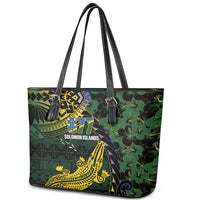 Solomon Islands Leather Tote Bag 677 Proud Crocodile Melanesian Pattern LT14 - Polynesian Pride