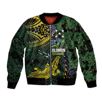 Solomon Islands Sleeve Zip Bomber Jacket 677 Proud Crocodile Melanesian Pattern - Polynesian Pride