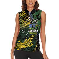 Solomon Islands Women Sleeveless Polo Shirt 677 Proud Crocodile Melanesian Pattern - Polynesian Pride