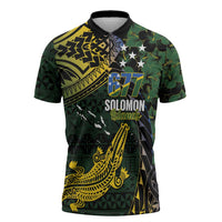 Solomon Islands Zipper Polo Shirt 677 Proud Crocodile Melanesian Pattern - Polynesian Pride