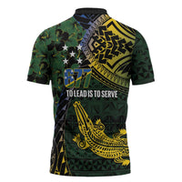 Solomon Islands Zipper Polo Shirt 677 Proud Crocodile Melanesian Pattern - Polynesian Pride