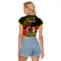 Personalised Vanuatu Unity Day Raglan Cropped T Shirt 29 November Coat Of Arms With Flag Style LT14 - Polynesian Pride