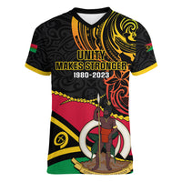 Personalised Vanuatu Unity Day Women V Neck T Shirt 29 November Coat Of Arms With Flag Style LT14 Female Black - Polynesian Pride