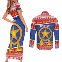Personalized The Philippines Christmas Couples Matching Short Sleeve Bodycon Dress and Long Sleeve Button Shirt Pilipinas Parol - Maligayang Pasko!