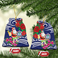 Guam Christmas Ceramic Ornament Poinsettia With Bougainvillea - Felis Pasgua! LT14 Bell Flake Blue - Polynesian Pride