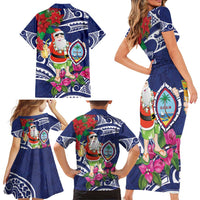 Guam Christmas Family Matching Short Sleeve Bodycon Dress and Hawaiian Shirt Poinsettia With Bougainvillea - Felis Pasgua!