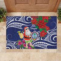 Guam Christmas Rubber Doormat Poinsettia With Bougainvillea - Felis Pasgua! LT14 Blue - Polynesian Pride