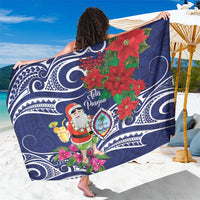 Guam Christmas Sarong Poinsettia With Bougainvillea - Felis Pasgua! LT14 One Size 44 x 66 inches Blue - Polynesian Pride