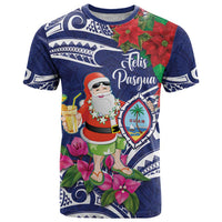 Guam Christmas T Shirt Poinsettia With Bougainvillea - Felis Pasgua! LT14 Blue - Polynesian Pride