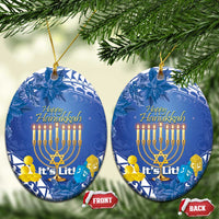 Hanukkah Jewish Festival Ceramic Ornament It's Lit - Polynesian Pattern LT14 Oval Blue - Polynesian Pride