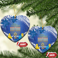 Hanukkah Jewish Festival Ceramic Ornament It's Lit - Polynesian Pattern LT14 Heart Blue - Polynesian Pride