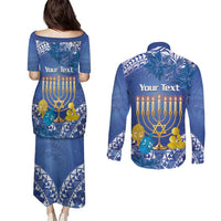 Personalised Hanukkah Jewish Festival Couples Matching Puletasi and Long Sleeve Button Shirt It's Lit - Polynesian Pattern LT14 - Polynesian Pride