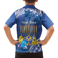 Personalised Hanukkah Jewish Festival Family Matching Off The Shoulder Long Sleeve Dress and Hawaiian Shirt It's Lit - Polynesian Pattern LT14 - Polynesian Pride