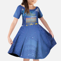 Personalised Hanukkah Jewish Festival Family Matching Off The Shoulder Long Sleeve Dress and Hawaiian Shirt It's Lit - Polynesian Pattern LT14 Daughter's Dress Blue - Polynesian Pride