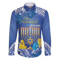 Personalised Hanukkah Jewish Festival Family Matching Off Shoulder Short Dress and Hawaiian Shirt It's Lit - Polynesian Pattern