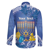 Personalised Hanukkah Jewish Festival Family Matching Off Shoulder Short Dress and Hawaiian Shirt It's Lit - Polynesian Pattern