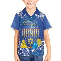 Personalised Hanukkah Jewish Festival Family Matching Short Sleeve Bodycon Dress and Hawaiian Shirt It's Lit - Polynesian Pattern
