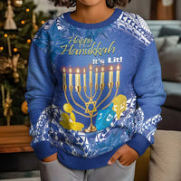 Hanukkah Jewish Festival Kid Ugly Christmas Sweater It's Lit - Polynesian Pattern